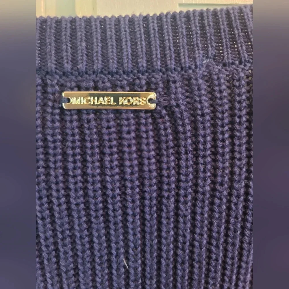 Michael Kors Blue Chunky Rib Knit Side Tie Long Sleeve Sweater